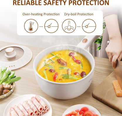 Hot Pot Electric, 2L Multifunctional Portable Pot for Cooking, 1000W Rapid Noodles Electric Pot, Non-Stick Frying Pans for Steak, Egg, Ramen, Oatmeal with Dual Power Adjustment